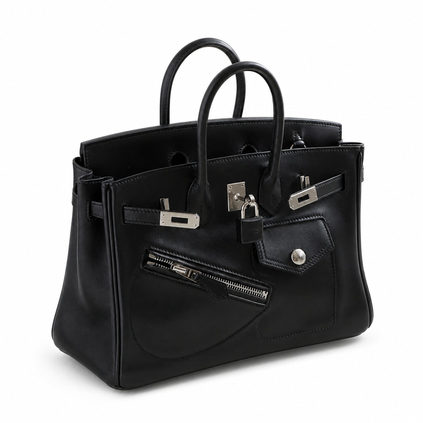 Birkin 25 Rock Sellier in Noir Swift Leather (Palladium Hardware)