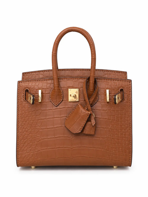 Mini Birkin 20cm Outer Stitching Tote Bag in Classic Gold Crocodile Pattern