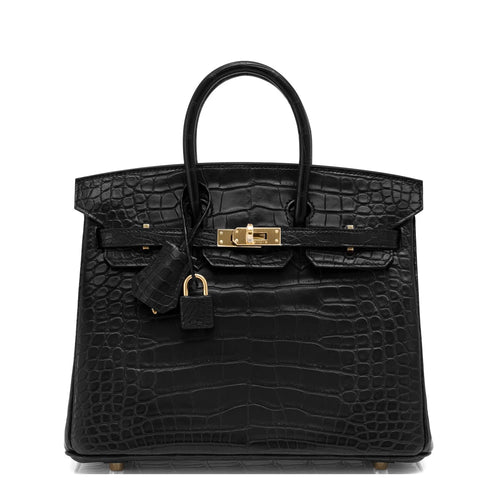Black Matte Alligator Baby Birkin 20cm Gold Hardware