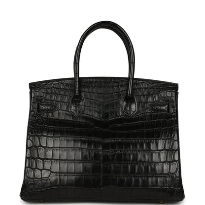 Birkin Black Matte Niloticus Crocodile Gold Hardware