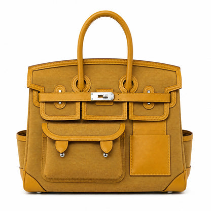 Birkin Cargo 35 Sesame Swift Leather and Canvas Multi-Pocket Bag