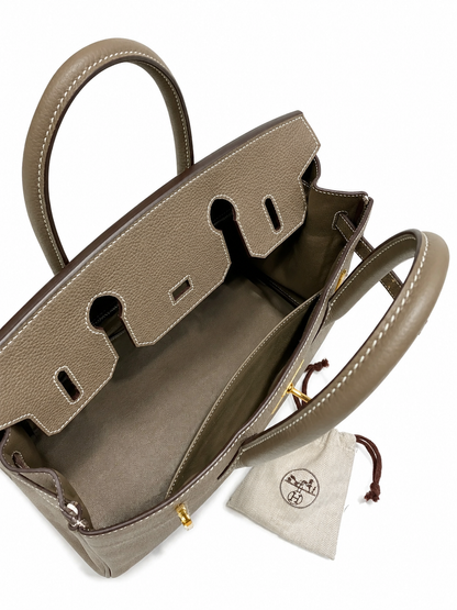 Birkin 30 Retourne in Etoupe Togo Leather with White Stitching (Gold Hardware)