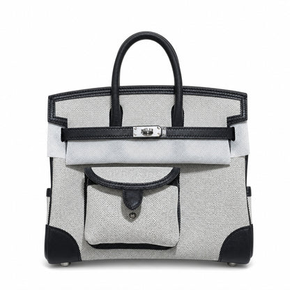 Birkin Cargo 25 Black Leather and Ecru Canvas Multi-Pocket Mini Bag