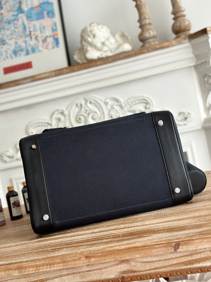 Navy Blue Toile & Sleek Black Swift