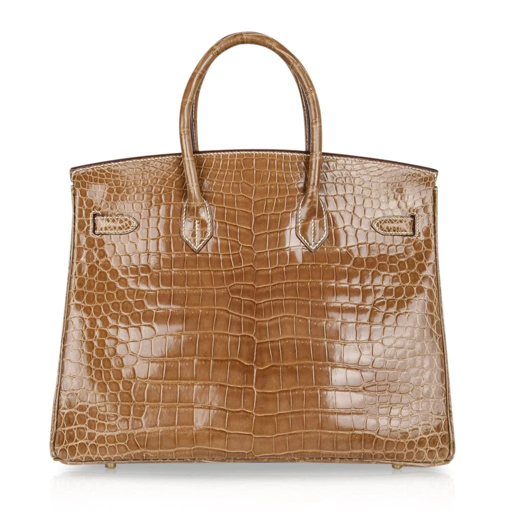 Brown Porosus Crocodile Gold Hardware