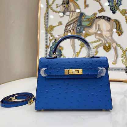 Blue Sapphire Ostrich Gold Hardware Bag