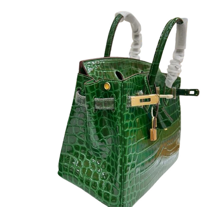 Birkin Style 25/30/35 Retourne in Vert Émeraude Crocodile-Embossed Leather (Gold Hardware)