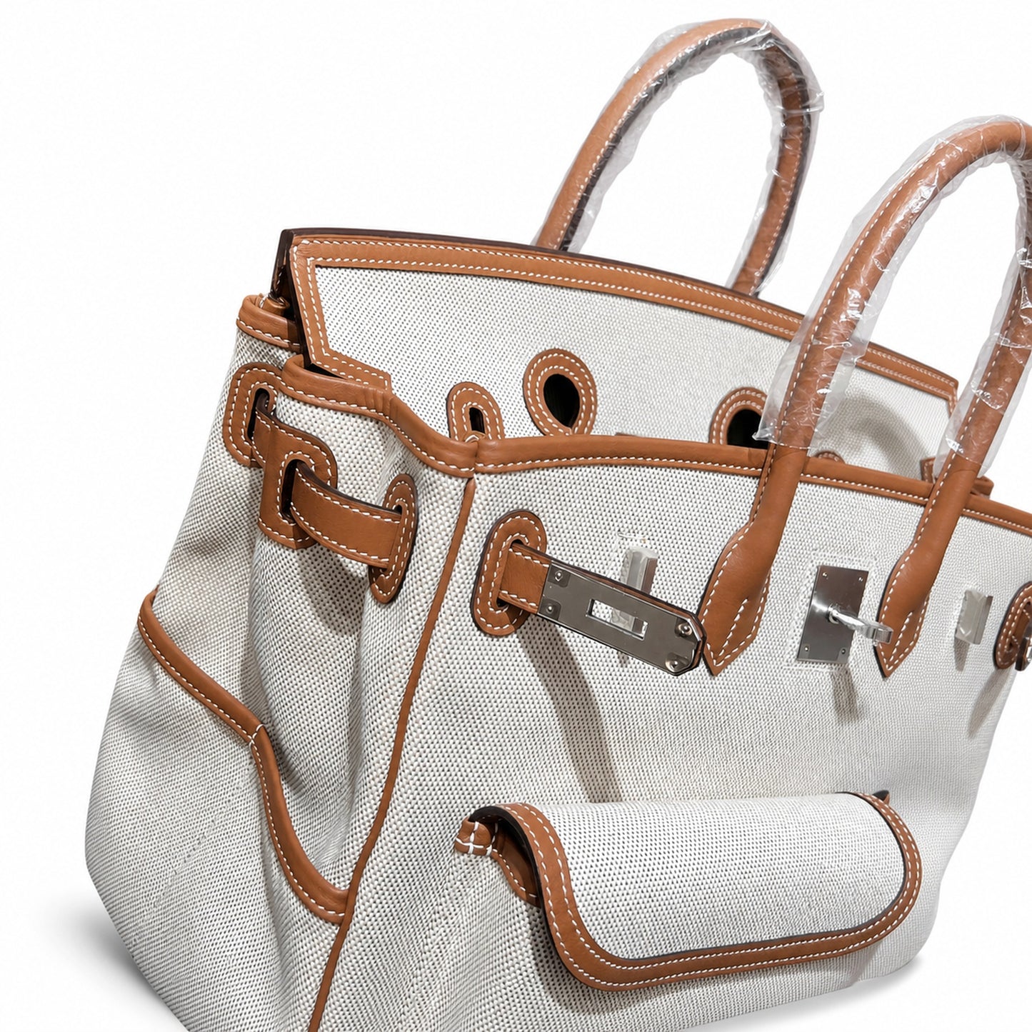 Birkin Cargo 35 Gold Leather and Ecru Canvas Multi-Pocket Bag