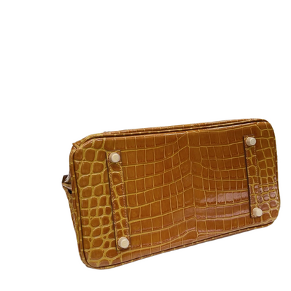 Birkin Style 25/30/35 Retourne in Miel/Gold Crocodile-Embossed Leather (Gold Hardware)