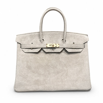 Birkin 35 Retourne in Etoupe Suede Grizzly (Gold Hardware)