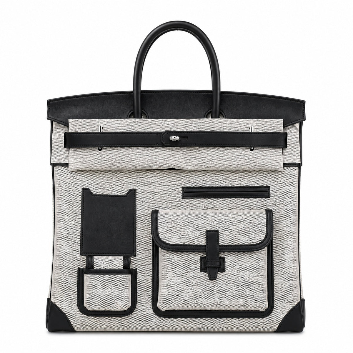 Birkin Cargo 40 Black Leather and Ecru Canvas Multi-Pocket Bag