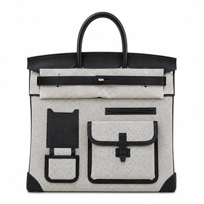 Birkin Cargo 40 Black Leather and Ecru Canvas Multi-Pocket Bag