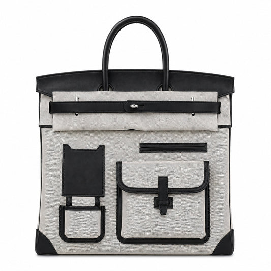 Birkin Cargo 40 Black Leather and Ecru Canvas Multi-Pocket Bag