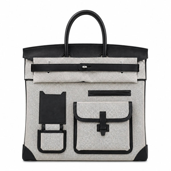 Birkin Cargo 40 Black Leather and Ecru Canvas Multi-Pocket Bag