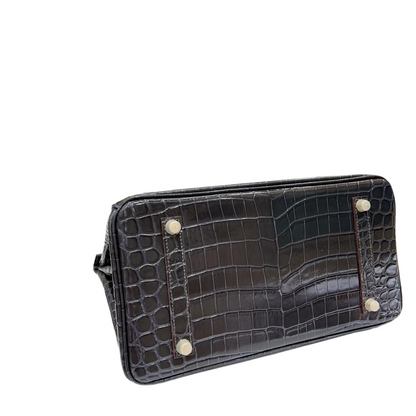 Birkin Style 25/30/35 Retourne in Etoupe Crocodile-Embossed Leather (Gold Hardware)