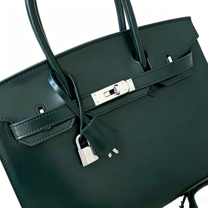 Birkin 30 Style Sellier in Vert Cypress Smooth Leather (Palladium Hardware)