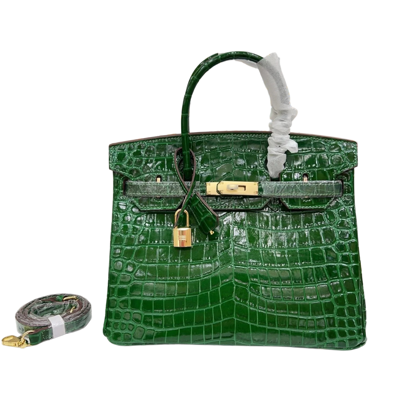 Birkin Style 25/30/35 Retourne in Vert Émeraude Crocodile-Embossed Leather (Gold Hardware)