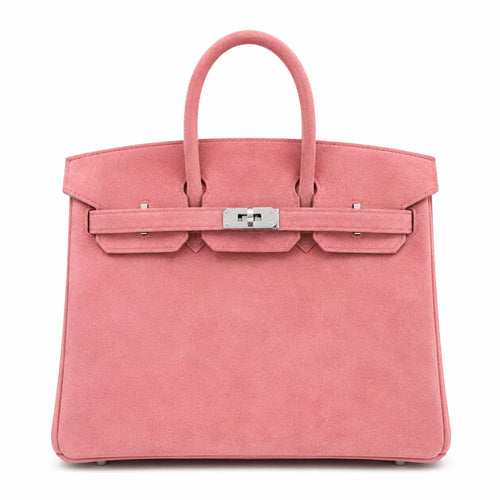 Birkin 25 Retourne in Pink Suede Grizzly (Palladium Hardware)