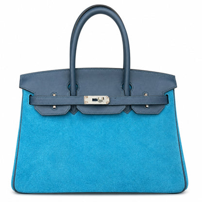 Rare Runaway Birkin 30cm Grizzly Agate Blue Suede Luxury Tote