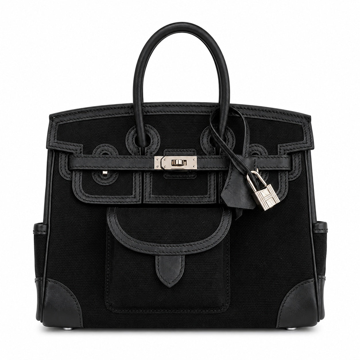 Birkin Cargo 25 All Black Swift Leather and Canvas Multi-Pocket Bag