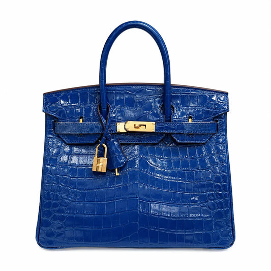 Birkin Style 25/30/35 Retourne in Royal Blue Crocodile-Embossed Leather (Gold Hardware)