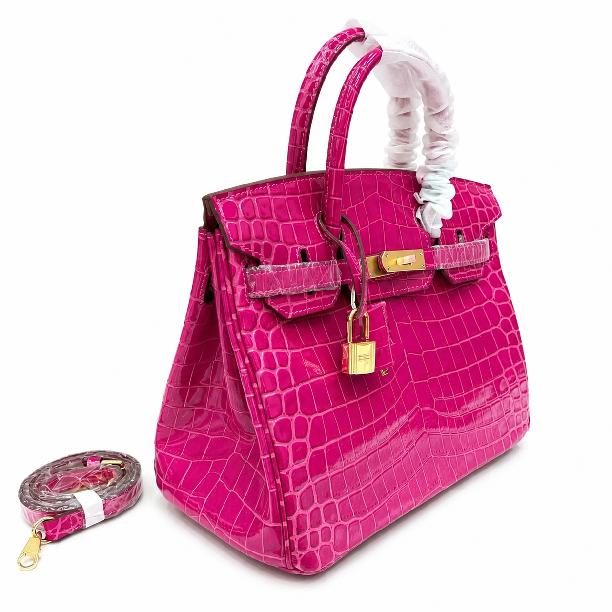 Birkin Style 25/30/35 Retourne in Rose Schéhérazade Crocodile-Embossed Leather (Gold Hardware)