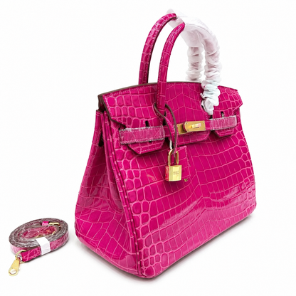 Birkin Style 25/30/35 Retourne in Rose Schéhérazade Crocodile-Embossed Leather (Gold Hardware)