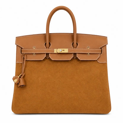 Birkin 40 Retourne in Gold Swift Leather and Suede Grizzly (Gold Hardware)
