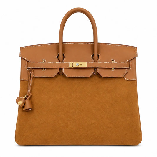 Birkin 40 Retourne in Gold Swift Leather and Suede Grizzly (Gold Hardware)
