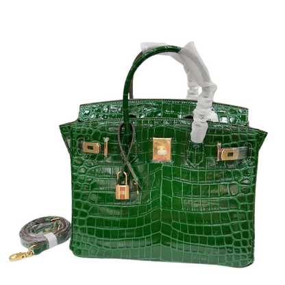 Birkin Style 25/30/35 Retourne in Vert Émeraude Crocodile-Embossed Leather (Gold Hardware)