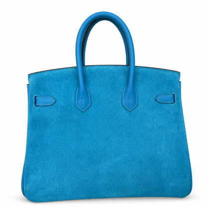 Rare Runaway Birkin 25cm Grizzly Tanzanite Blue Suede Luxury Tote