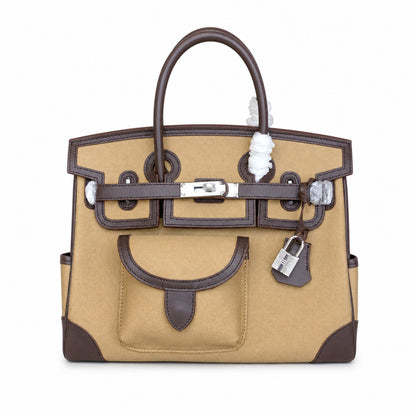 Birkin Cargo 30 Ebène Swift Leather and Khaki Canvas Multi-Pocket Bag