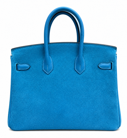 Birkin 25 Retourne in Bleu Zanzibar Swift Leather and Suede Grizzly (Palladium Hardware)