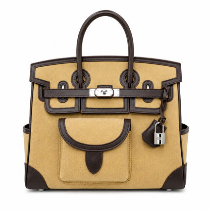 Birkin Cargo 30 Ebène Swift Leather and Khaki Canvas Multi-Pocket Bag