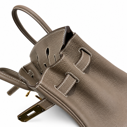 Birkin 30 Retourne in Etoupe Togo Leather with White Stitching (Gold Hardware)