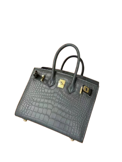 Mini Birkin 20cm Outer Stitching Tote Bag in Etain Gray Crocodile Pattern
