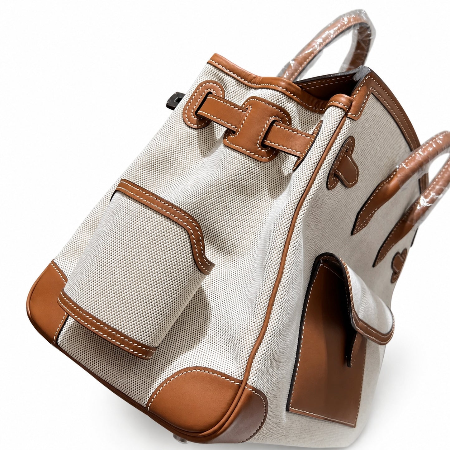 Birkin Cargo 35 Gold Leather and Ecru Canvas Multi-Pocket Bag