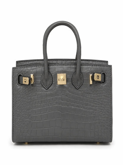 Mini Birkin 20cm Outer Stitching Tote Bag in Etain Gray Crocodile Pattern