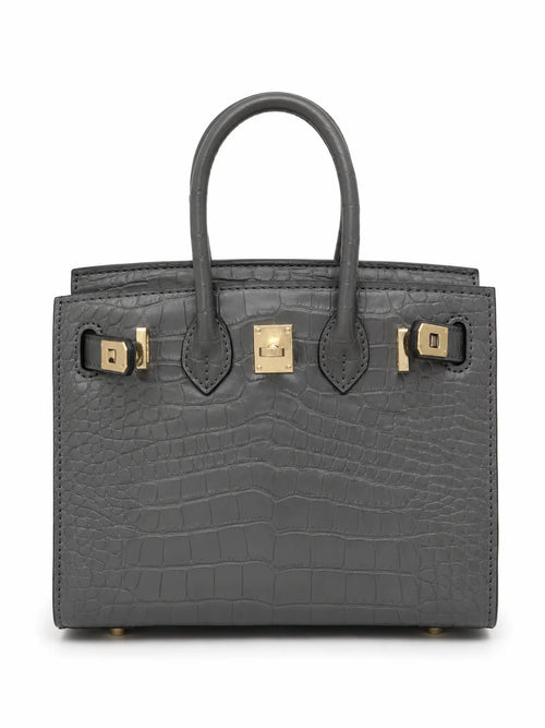 Mini Birkin 20cm Outer Stitching Tote Bag in Etain Gray Crocodile Pattern