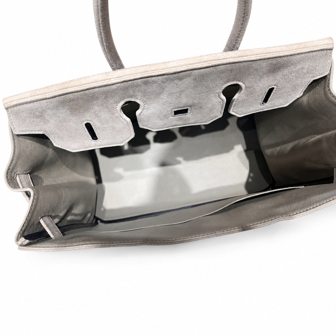 Birkin 35 Retourne in Etoupe Suede Grizzly (Gold Hardware)