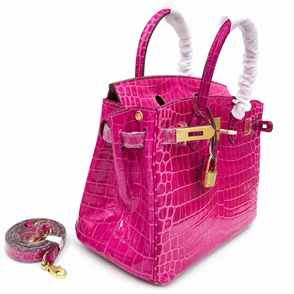Birkin Style 25/30/35 Retourne in Rose Schéhérazade Crocodile-Embossed Leather (Gold Hardware)