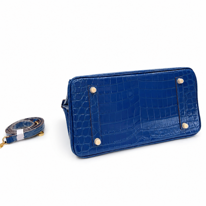 Birkin Style 25/30/35 Retourne in Royal Blue Crocodile-Embossed Leather (Gold Hardware)