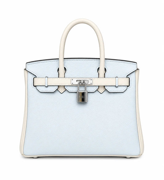 Birkin 25/30 Retourne Bi-Color in Bleu Brume and Craie Togo Leather (Palladium Hardware)