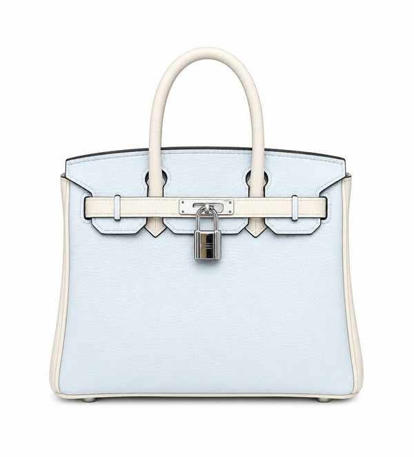 Birkin 25/30 Retourne Bi-Color in Bleu Brume and Craie Togo Leather (Palladium Hardware)