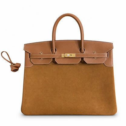 Birkin 40 Retourne in Gold Swift Leather and Suede Grizzly (Gold Hardware)