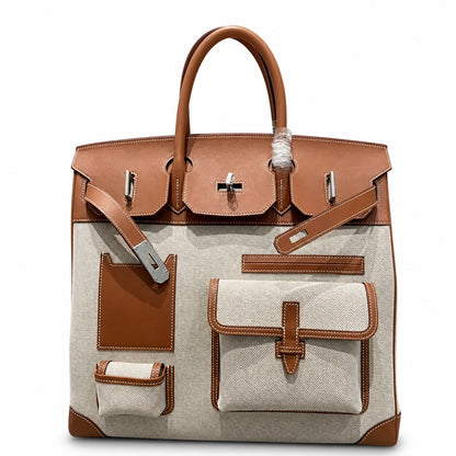 Birkin Cargo 40 Gold Leather and Toile Canvas Multi-Pocket Bag