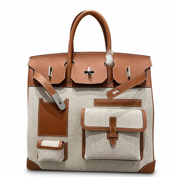 Birkin Cargo 40 Gold Leather and Toile Canvas Multi-Pocket Bag