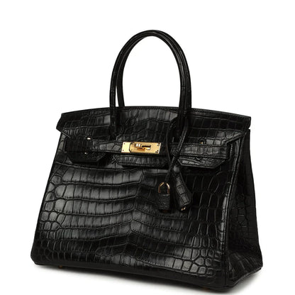 Birkin Black Matte Niloticus Crocodile Gold Hardware
