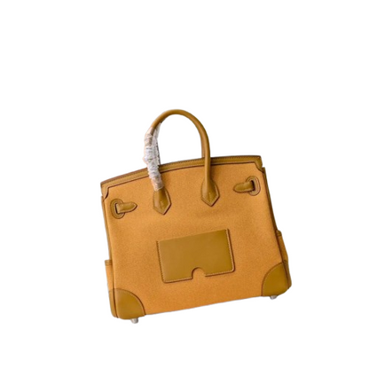 Birkin Cargo 25 Amber Yellow Swift Leather and Canvas Splicing Bag