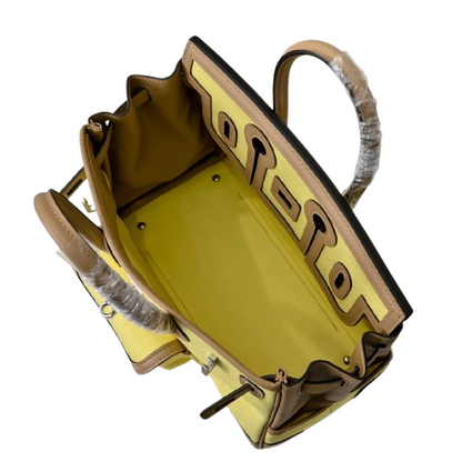 Birkin Cargo 25 Sesame and Lime Yellow Swift Leather Splicing Canvas Bag